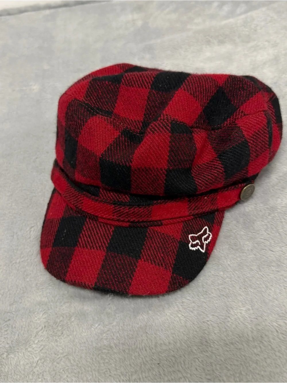 Y2K Fox Racing Buffalo Plaid Cadet Hat Cap Red Black Wool Blend L/XL